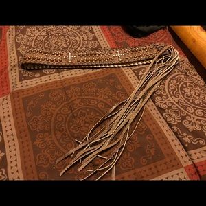 Brn stud-fringe belt. cute w legginboots. Size M/L